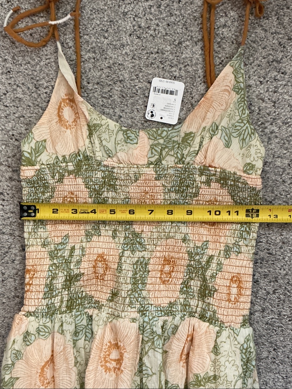 NWT Free People Adriel Tie Strap Tiered Midi Dress ~ Yellow & Green - Picture 6 of 12